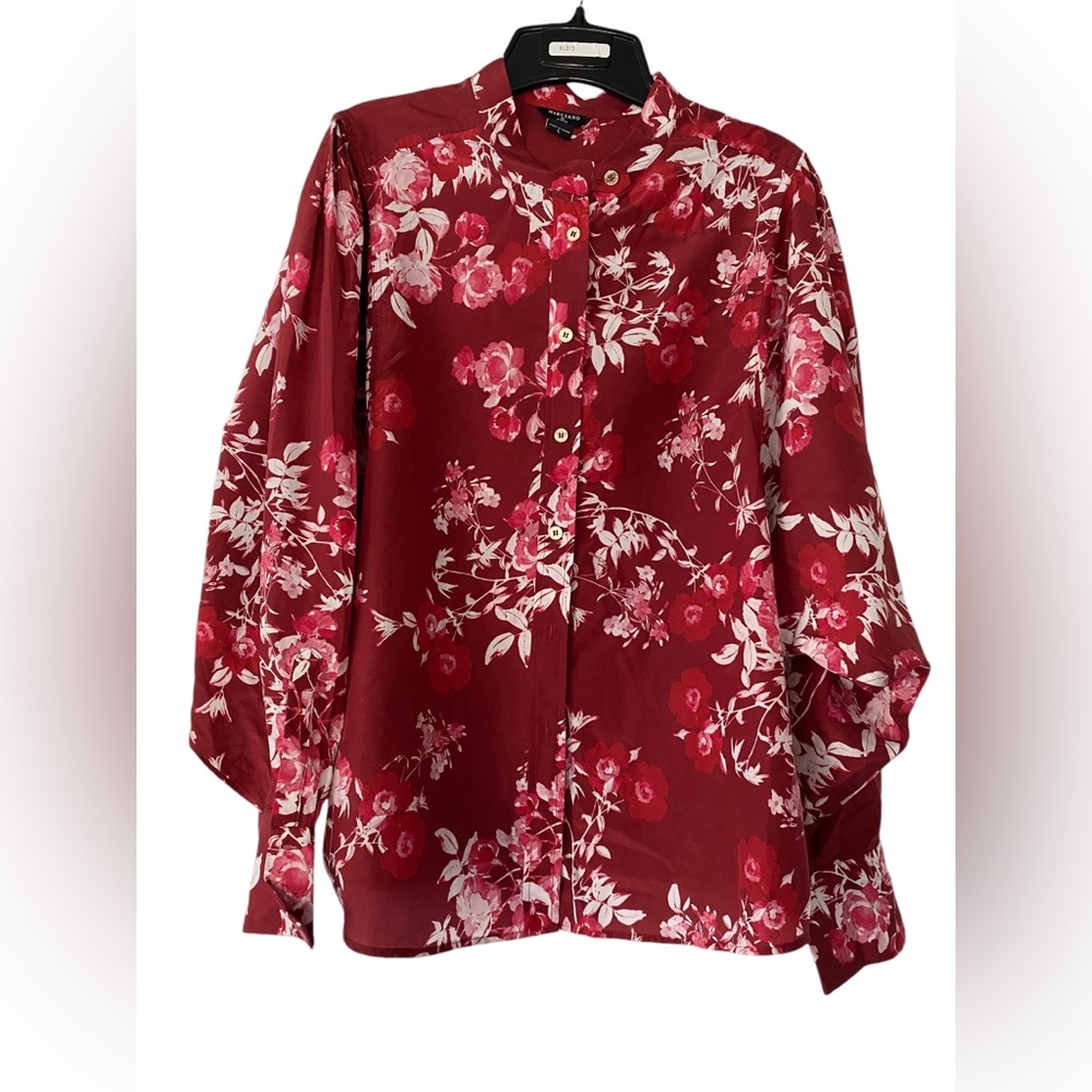 Marciano Floral 🌺 Pattern Silk Blouse with Balloon Sleeves- Size L